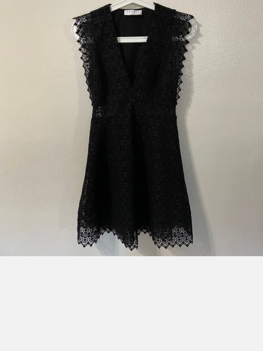 Black Lace Sandro Paris Fit & Flare Dress — Elegant V-Neck